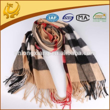 Indian Popular Plaid Style Women Wide 100% Cashmere Material Pashmina Cashmere With Tassel